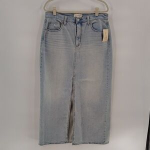 Universal Thread Modest Denim Skirt Size 12 Front Split Stretch NWT